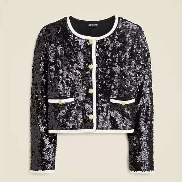 NWT J. Crew Sequin Lady Jacket Blazer Black White Size M - Picture 4 of 11